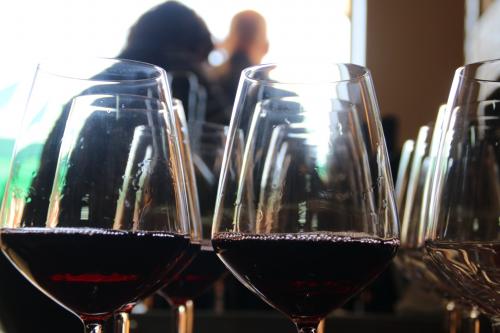 Goblets of locally produced red wine