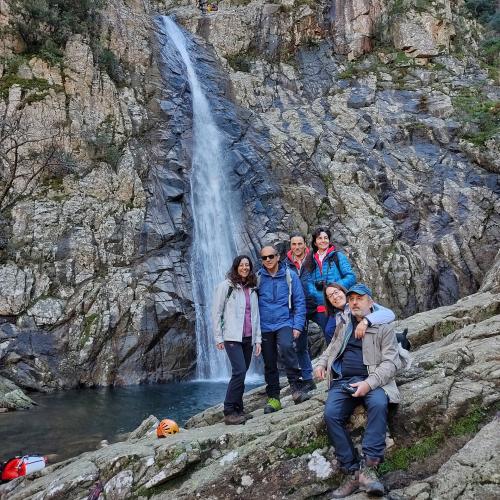 <p>Hiking group at Sa Spendula waterfall</p>