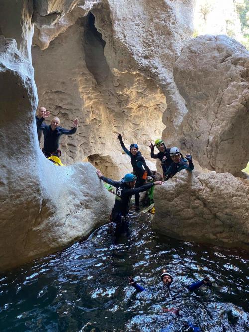 Group of tourists during canyoning excursion