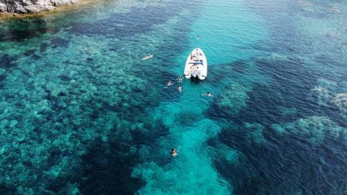 <p>Bootsfahrt mit Skipper im türkisfarbenen Meer im Südwesten Sardiniens</p><p><br></p>