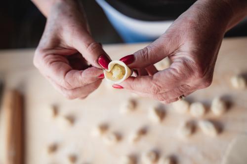 Preparation of typical Sardinian pasta in a laboratory in Lollove