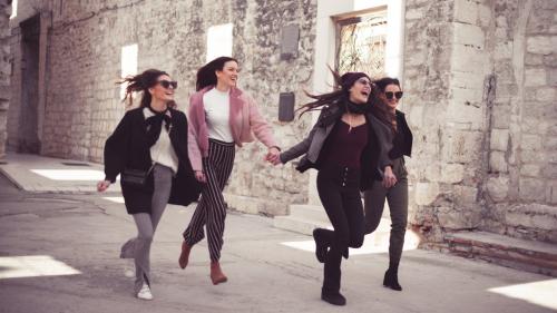 Hikers during escape experience through the streets of Cagliari