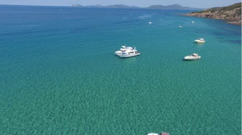 <p>Boote im Golf von Alghero und kristallklares Meer</p>