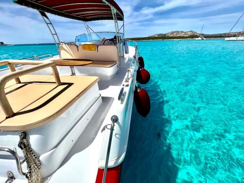 Boat in the blue sea of southern Asinara