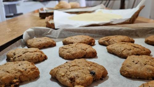 Galletas sardas recién horneadas durante un taller de cocina en Montresta