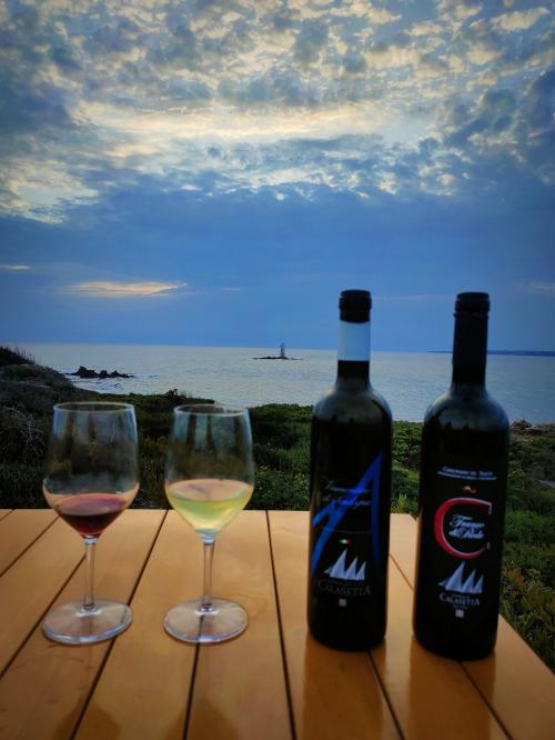 <p>Aperitif mit typisch sardischen Produkten vor dem Leuchtturm Mangiabarche in Calasetta</p><p><br></p>