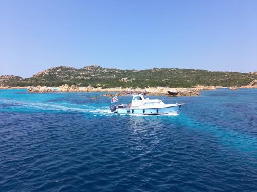 boat off the coast of Palau in the La Maddalena Archipelago