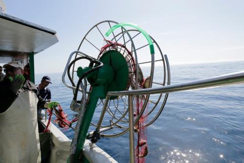 Detail of a fishing vessel at sea