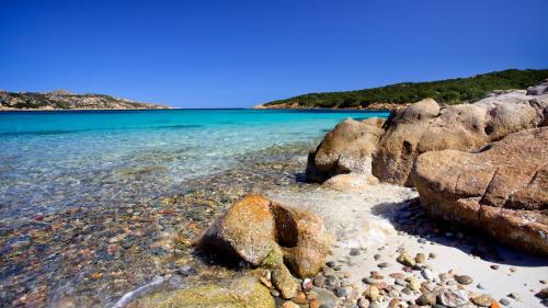 Crystal clear sea in the Archipelago of La Maddalena during boat tour with skipper