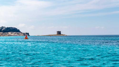 Vista dalla barca Equinoxe sulla torretta de La Pelosa