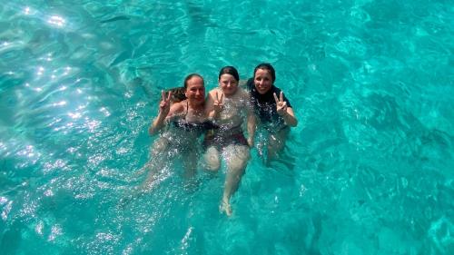 <p>Touristen während Touren auf Korsika baden in einem türkisfarbenen Meer</p><p><br></p>