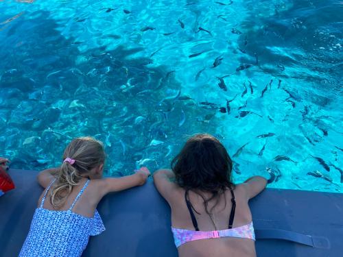 Girls aboard a dinghy during tour in Corsica