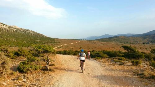 Two hikers cycle in the Supramonte of Urzulei