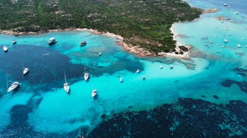 El barco Apollo II se detiene frente a la costa de Budelli