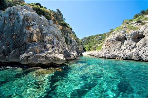 Blue water during an inflatable boat trip in the Gulf of Orosei