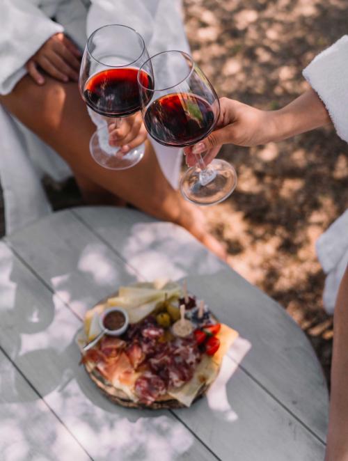 Toast und Verkostung in einem Weinberg der Gallura