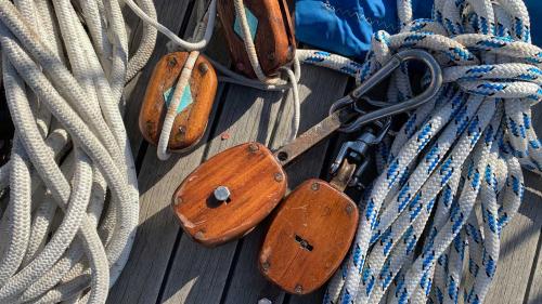 Details of the vintage boat in the Gulf of Alghero