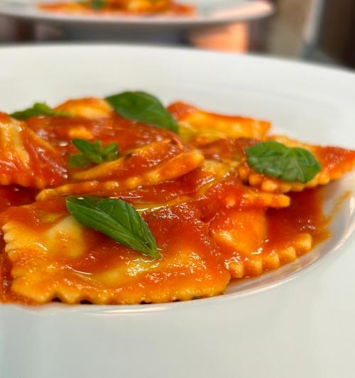 Ravioli with sauce served during the tasting