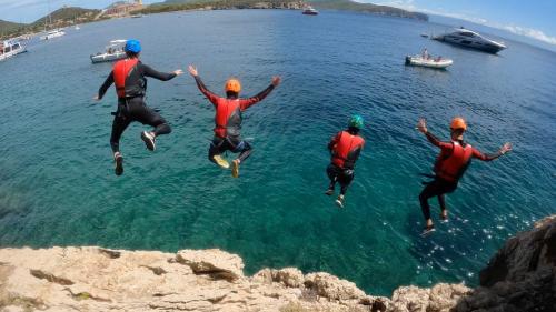 Four boys dive off the rock