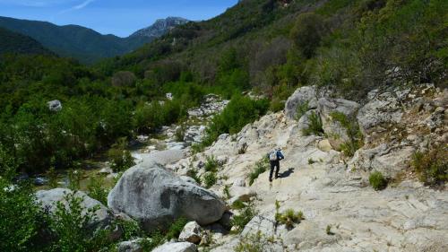 Limestone rocks on the path to Gorropu