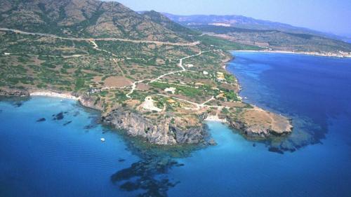 Blick auf den südlichen Teil der Insel Sant'Antioco und den Strand von Turri