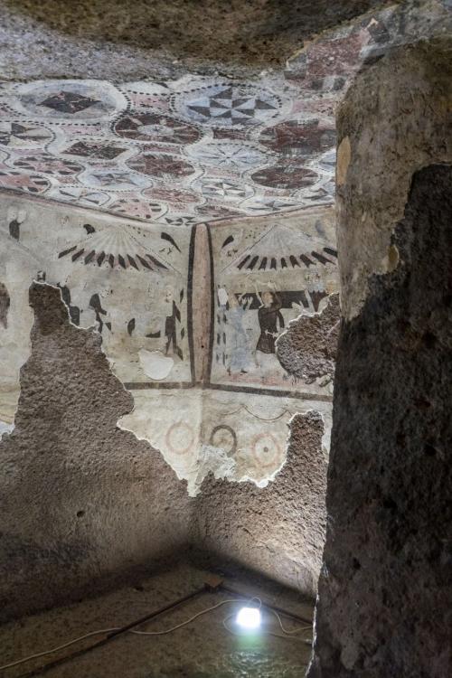 Byzantine frescoes in one of the tombs of the Sant' Andrea Priu Necropolis in Bonorva