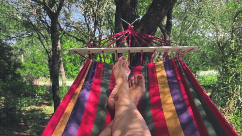 Hamaca en la que relajarse en plena naturaleza a la sombra de un gran árbol