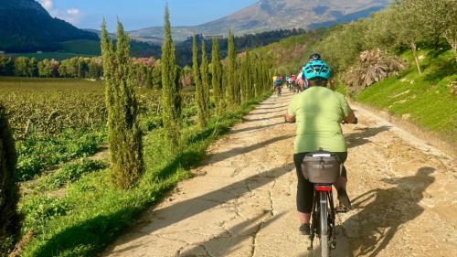Gruppo di persone mentre pedalano nel percorso a Cornino