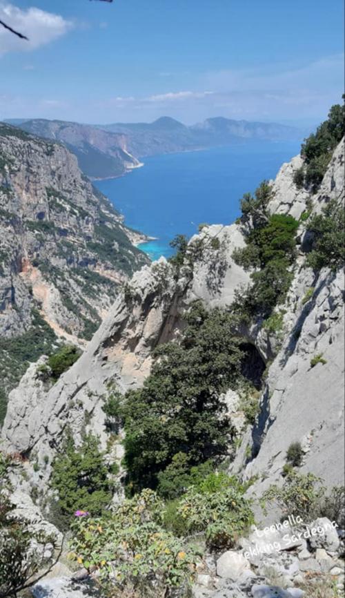 Panoramablick auf Cala Goloritzè im Golf von Orosei und Granitfelsen