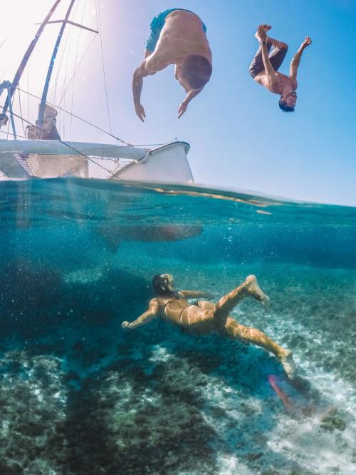 Girl swims in the sea of the La Maddalena Archipelago