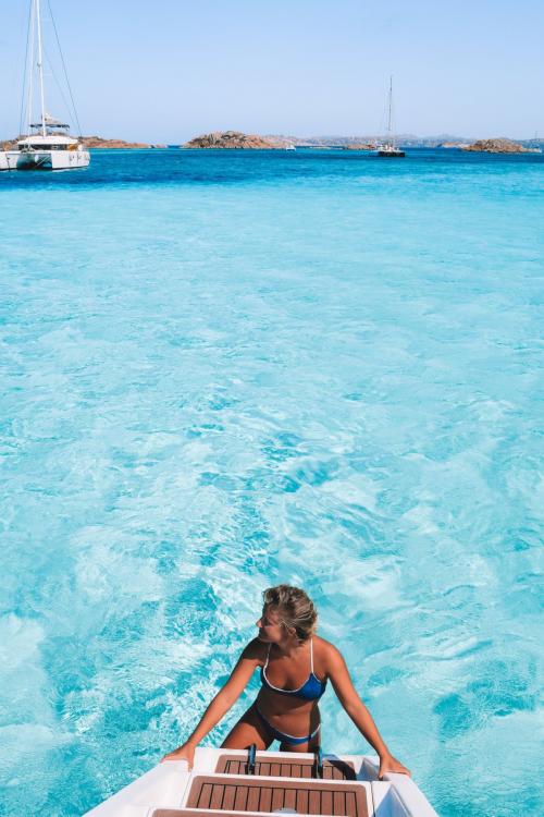 Girl on board a catamaran