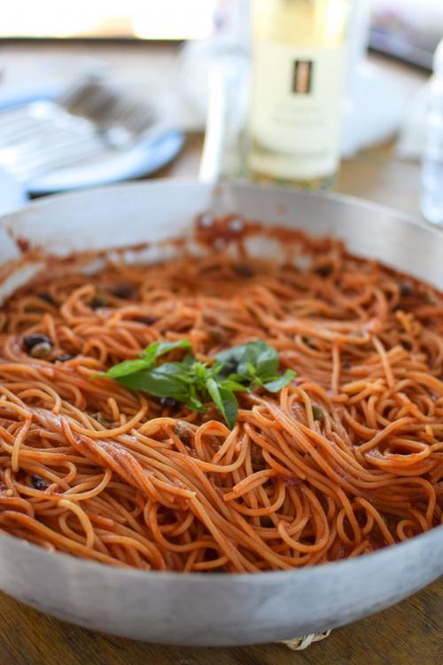 Pasta served on board a catamaran