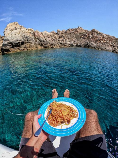 Pasta on board a catamaran