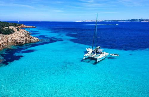 Catamaran in the crystal clear sea