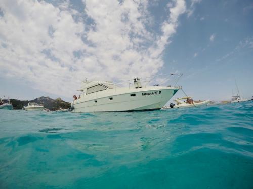 Bateau à moteur vu de l'eau