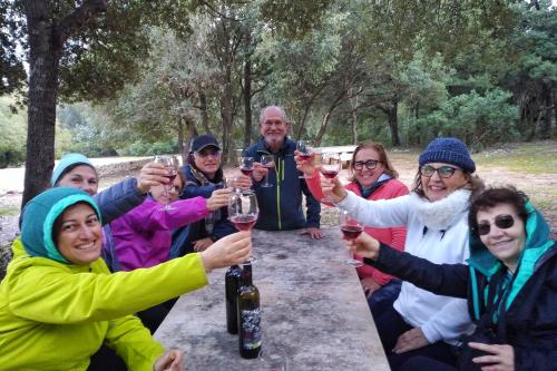 Group of hikers toast at the end of the guided excursion