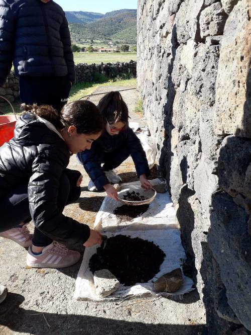 Los niños se divierten durante una excursión arqueológica guiada.