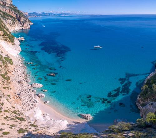 Motor ship in the crystal clear sea
