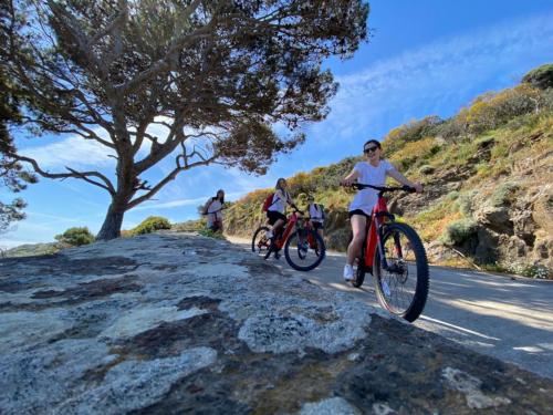 Amigos durante una excursión en bicicleta eléctrica a Asinara