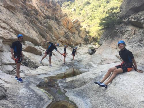 Friends during canyoning excursion