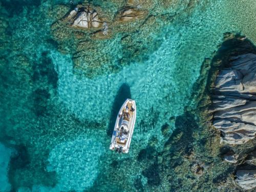 Inflatable boat between the islands of La Maddalena Archipel