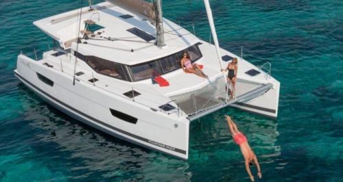 Passengers aboard a luxury catamaran