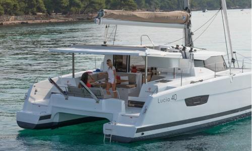 Passengers aboard a luxury catamaran