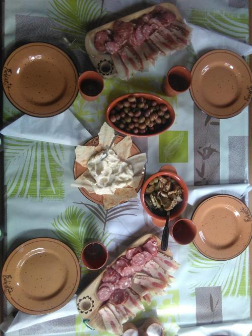 Sardinian aperitif prepared for dinner in the sheepfold