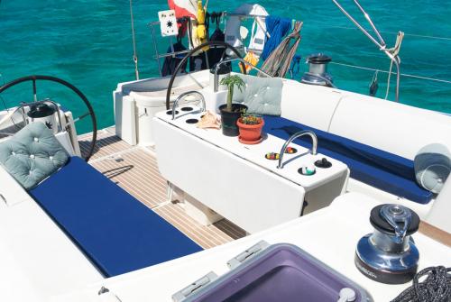 Comfortable sofas on board a sailboat