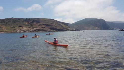 Group of hikers in kayaks in the coast of Alghero