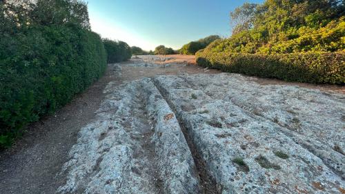 Rainures sur la pierre dans la nécropole de Su Crocifissu Mannu à Porto Torres