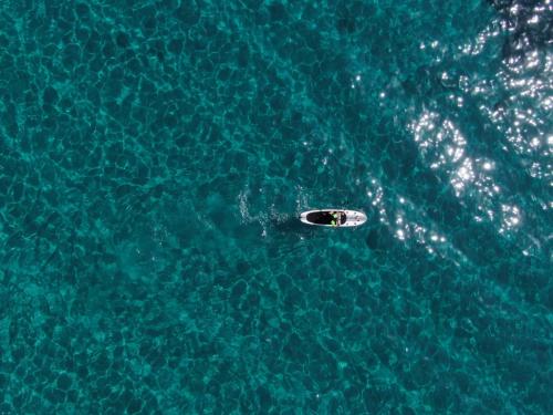 SUP person in the crystalline sea of the Gulf of Orosei