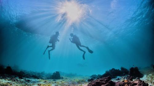 Hikers during diving