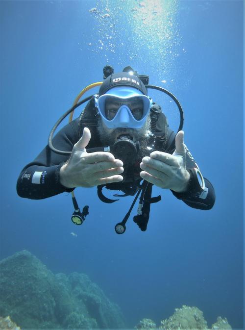 Boy during diving dive